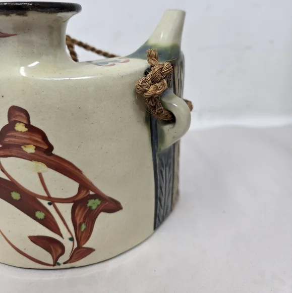 Japenese Okinawa Ceramic Showa Period Awamori Sake Hip Flask Dachibin Handmade - Picture 4 of 16